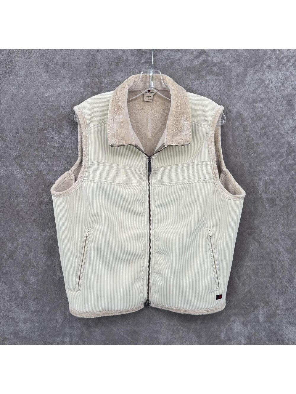 Woolrich Vest Womens XL Beige Corduroy Fleece Lined Full Zip Moccasin Warm